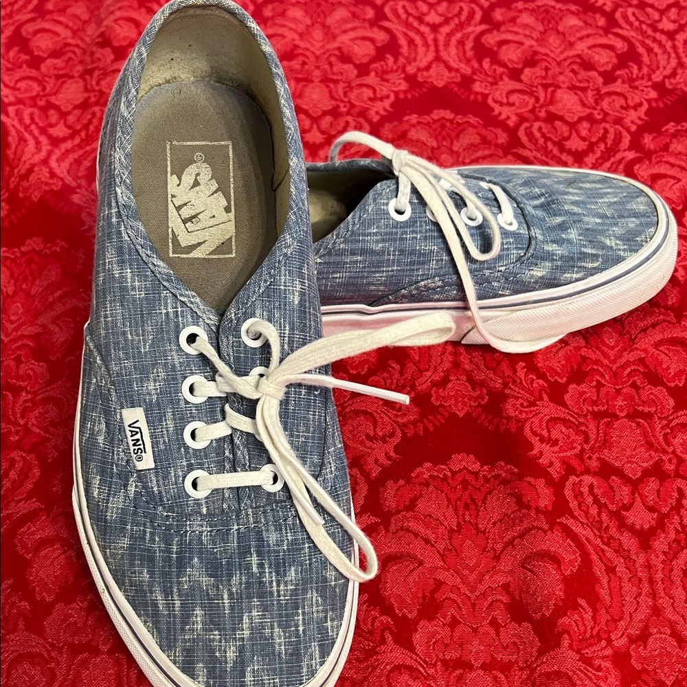 Vans Authentic Blue Denim Chevron Lace Up Sneakers 7.5
